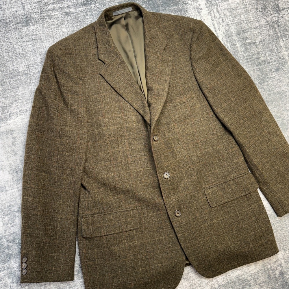 VTG Talbots Blazer Jacket Mens 42L Windowpane Wool Cashmere Sport Coat Academia